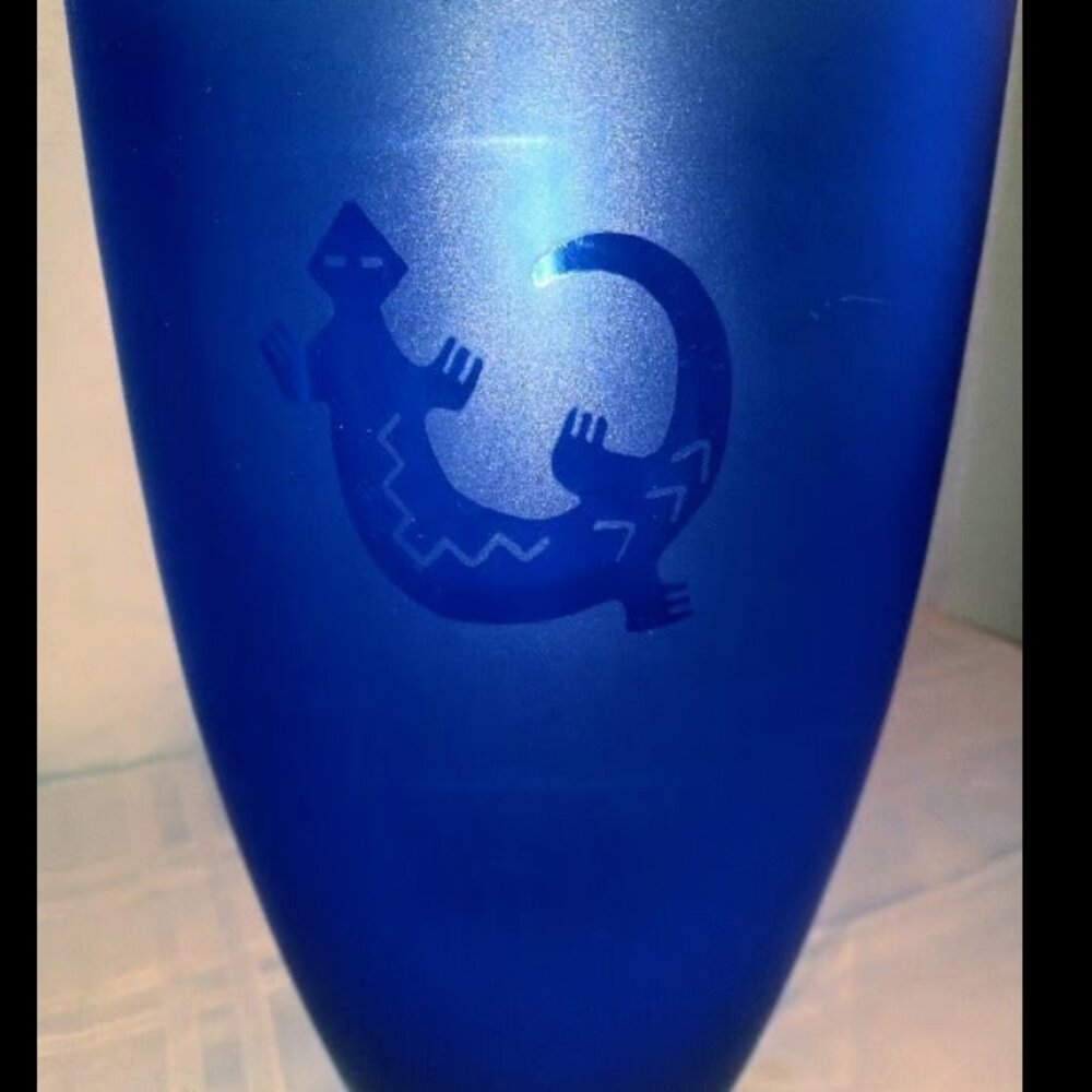 Vintage Arthur Court Cobalt Blue 12" Flower Urn Vase with Desert Cameos on Sides